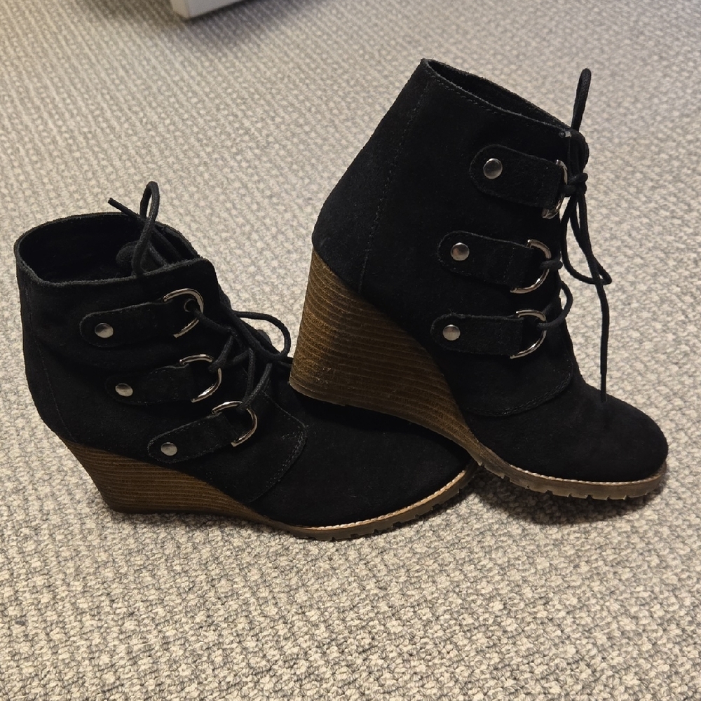 BIDA Bianca Black Suede Lace Up Wedge Ankle Boot